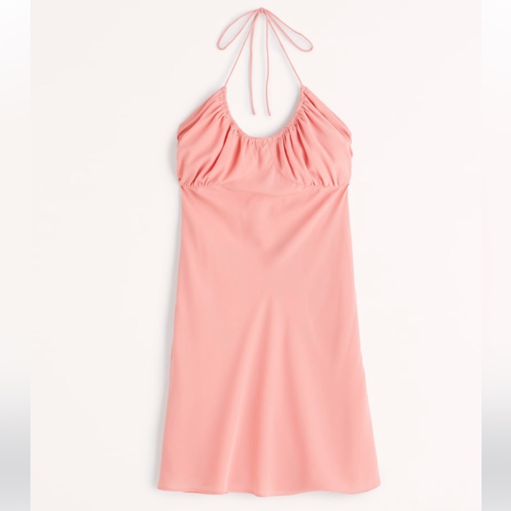 Abercrombie Halter Ruched Mini Dress, Coral Pink, Size XS Tall